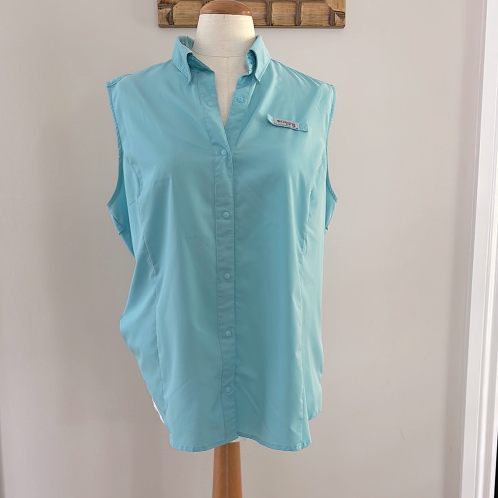 Columbia Women's PFG Aqua Sleeveless Button-Down Shirt Size XL
